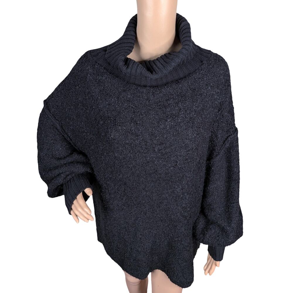 Double Zero Teddy Boucle Sweater M | Black Cowl Neck Oversized Baggy Knit